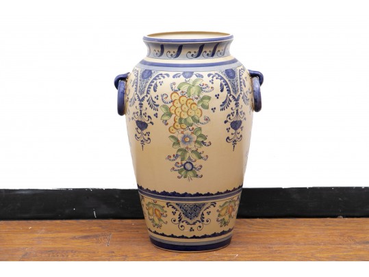 Lovely Ceramic Blue And Yellow Floral Floor Vase