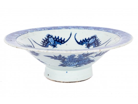 Aged Chinese Ceramic Bowl With Bat Motifs
