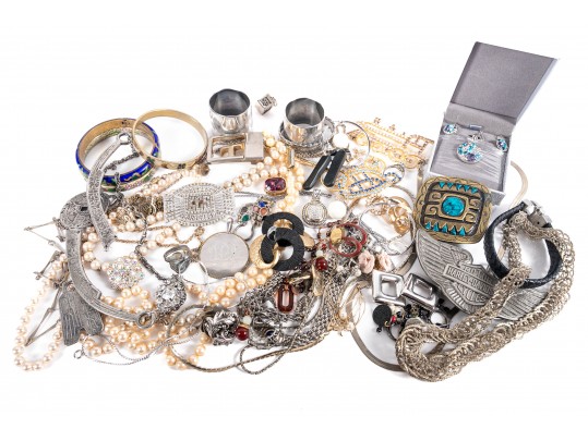 Beautiful Fashion Jewelry, Some Sterling. Faux Pearls, Cloisonne, Chains, And Rhinestones