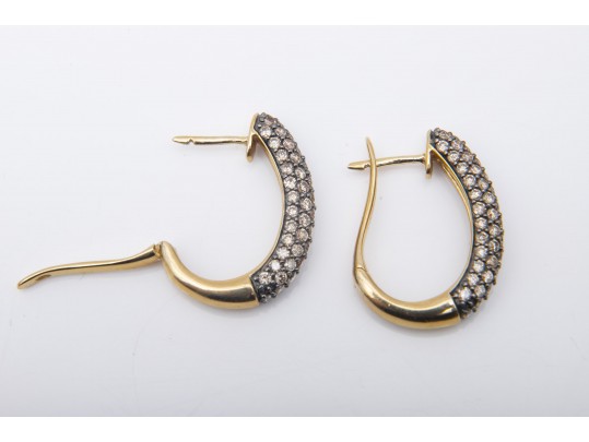 14k Yellow Gold Diamond Hoop Earrings