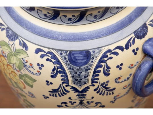 Lovely Ceramic Blue And Yellow Floral Floor Vase