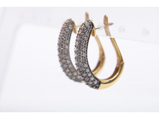 14k Yellow Gold Diamond Hoop Earrings