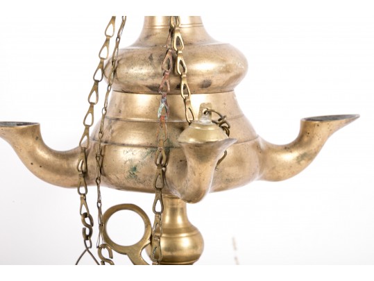 19th Century Brass Lucerne Oil Lamp