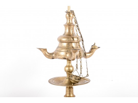 19th Century Brass Lucerne Oil Lamp
