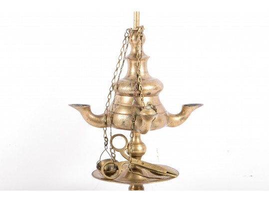 19th Century Brass Lucerne Oil Lamp