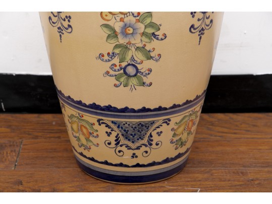 Lovely Ceramic Blue And Yellow Floral Floor Vase