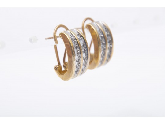 14k Gold Diamond Huggie Earrings