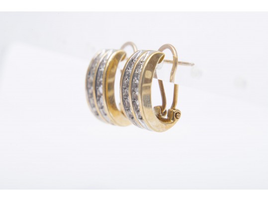 14k Gold Diamond Huggie Earrings