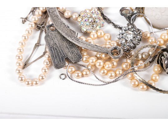 Beautiful Fashion Jewelry, Some Sterling. Faux Pearls, Cloisonne, Chains, And Rhinestones
