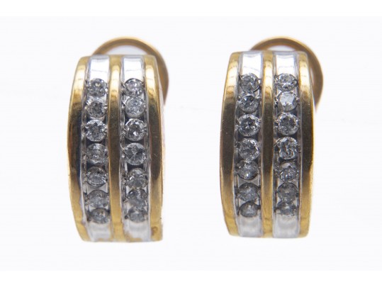 14k Gold Diamond Huggie Earrings
