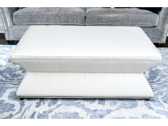 Hickory Chair Serge White Leather Ottoman 