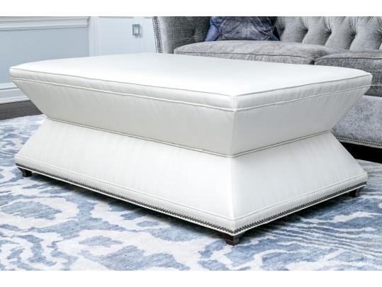 Hickory Chair Serge White Leather Ottoman 