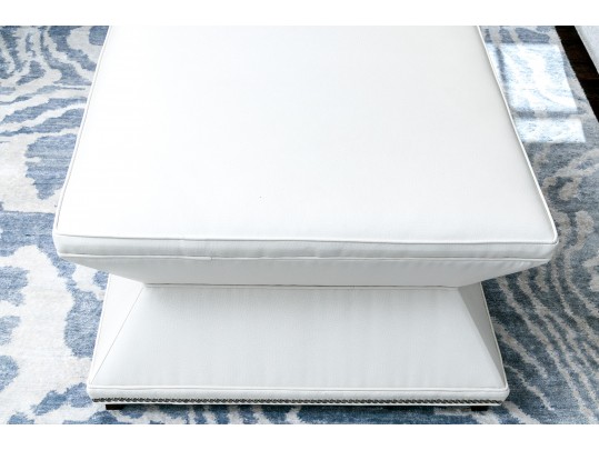 Hickory Chair Serge White Leather Ottoman 