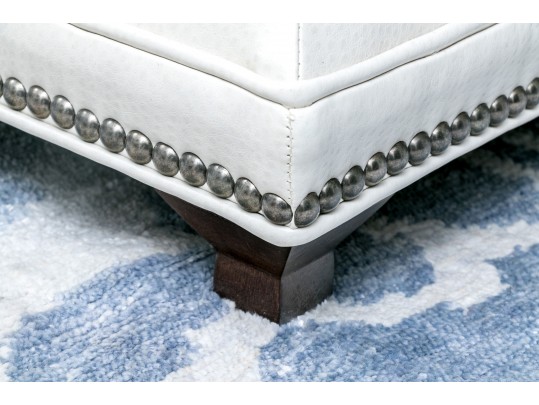 Hickory Chair Serge White Leather Ottoman 