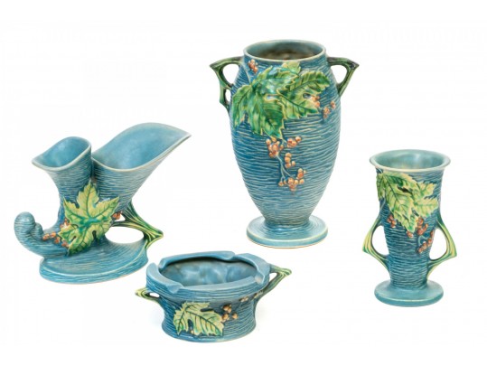 Four Roseville Pottery Bushberry Pottery Vessels