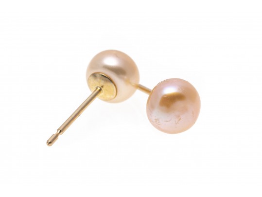 10k Yellow Gold Pinkish-White Cultured Freshwater Button Pearl Earrings
