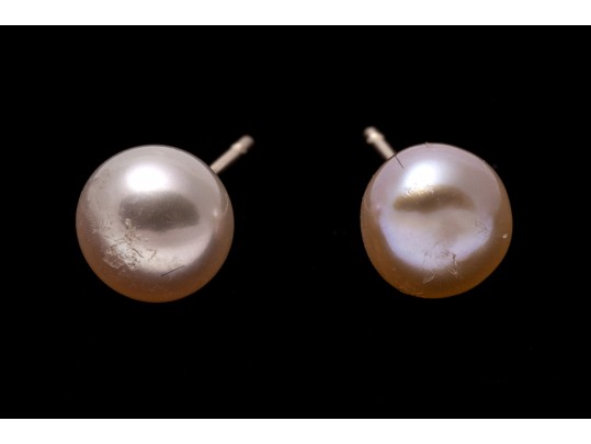 10k Yellow Gold Pinkish-White Cultured Freshwater Button Pearl Earrings