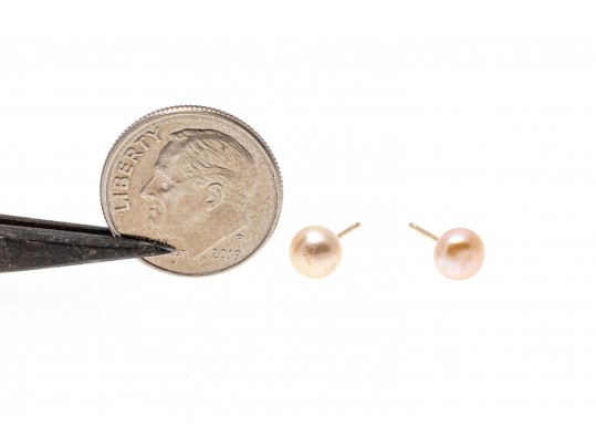 10k Yellow Gold Pinkish-White Cultured Freshwater Button Pearl Earrings