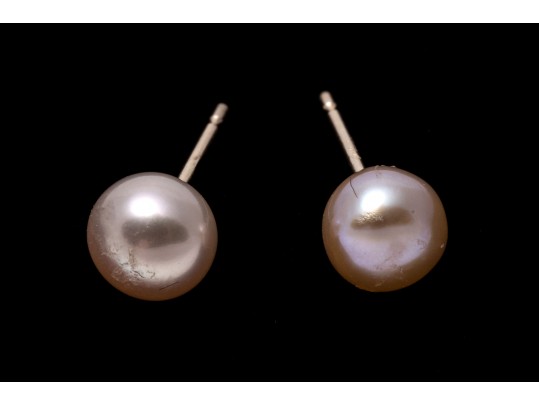 10k Yellow Gold Pinkish-White Cultured Freshwater Button Pearl Earrings