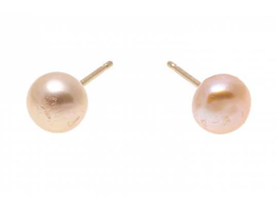 10k Yellow Gold Pinkish-White Cultured Freshwater Button Pearl Earrings