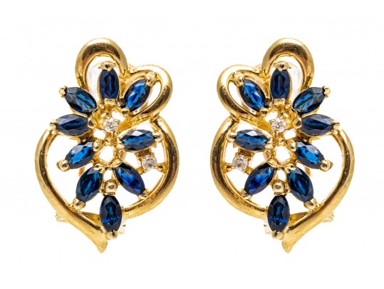 14K Radiating Sapphire And Diamond Earrings