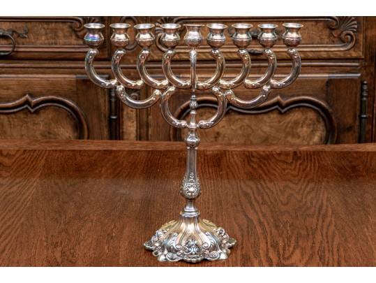 Marvelous Judaica Sterling Silver Hannukiah, 17.46 OZT.