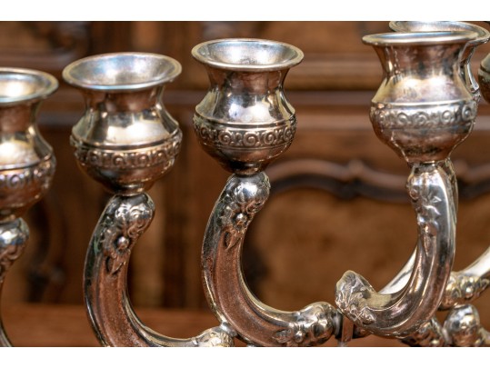 Marvelous Judaica Sterling Silver Hannukiah, 17.46 OZT.