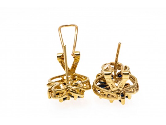 14K Radiating Sapphire And Diamond Earrings