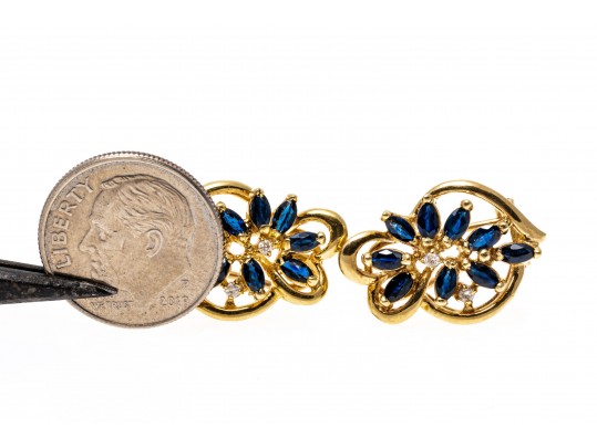 14K Radiating Sapphire And Diamond Earrings