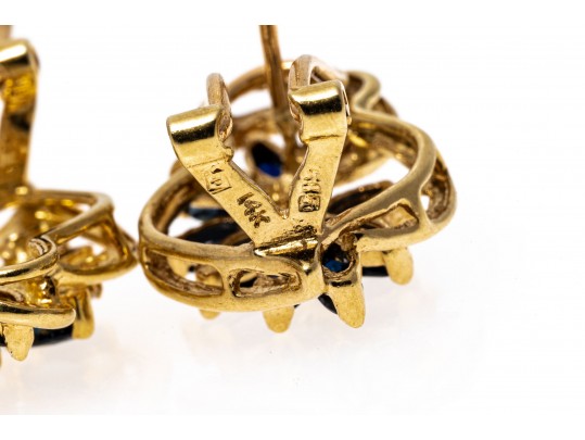 14K Radiating Sapphire And Diamond Earrings