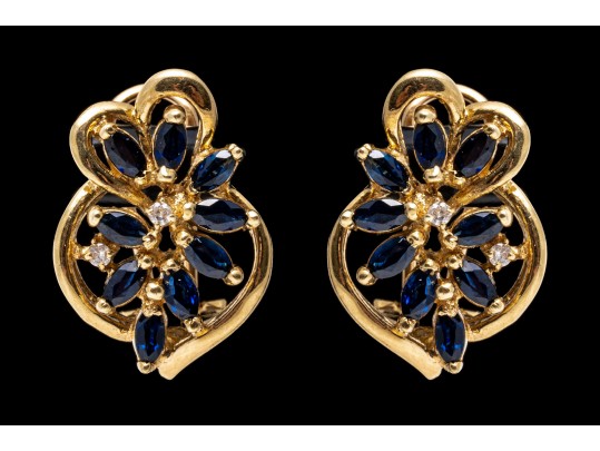 14K Radiating Sapphire And Diamond Earrings