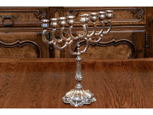 Marvelous Judaica Sterling Silver Hannukiah, 17.46 OZT.