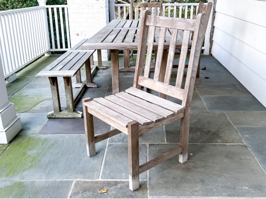 Wood Classics Teak Table With Three Chairs And Bench