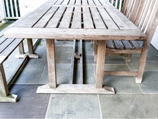 Wood Classics Teak Table With Three Chairs And Bench