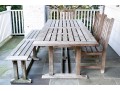 Wood Classics Teak Table With Three Chairs And Bench