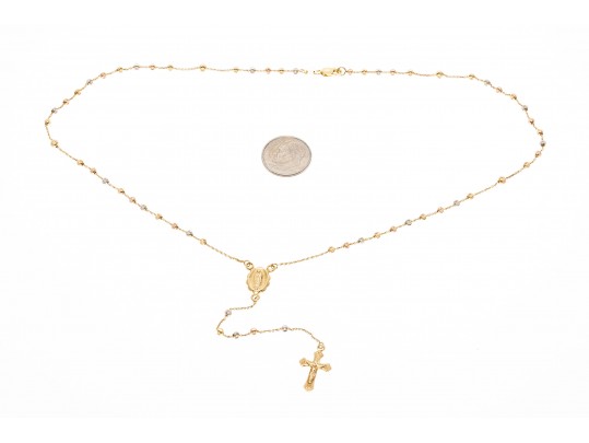 14K Tri-Colored Drop Cross Pendant Necklace