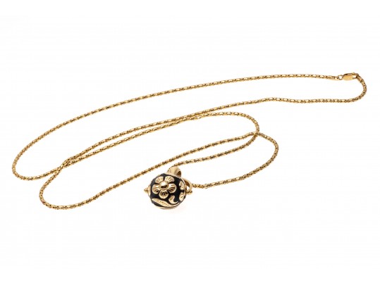 Dynamic 18K And 14K Gold Floral Roller Pendant Necklace