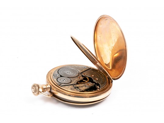 English Vintage Sterling Repousse Pocketwatch Holder With Gold Filled Elgin Watch