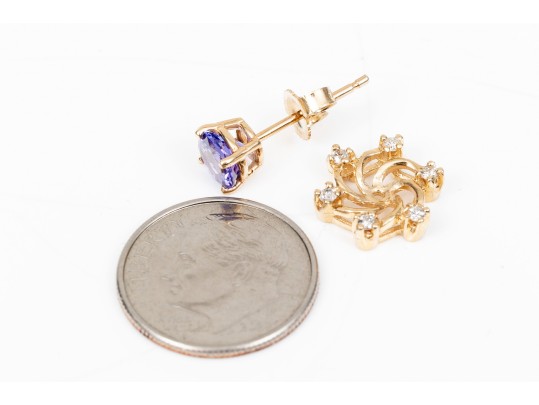14K Tanzanite Stud Earrings With Diamond Earring Jackets