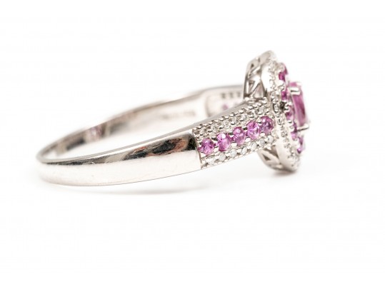 14K White Gold, Pink Sapphire And Diamond Ring, Size 11+