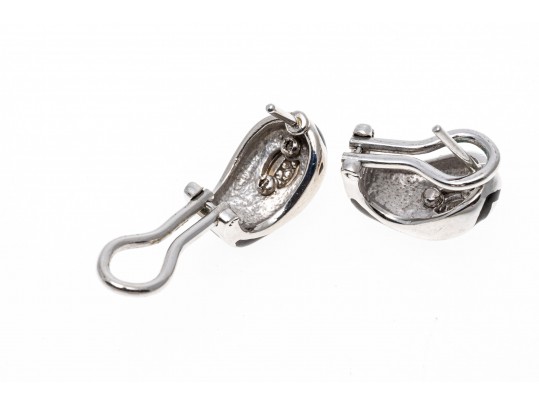 18k White Gold Stunning Black Enamel And Pave Diamond Half Hoop Earrings