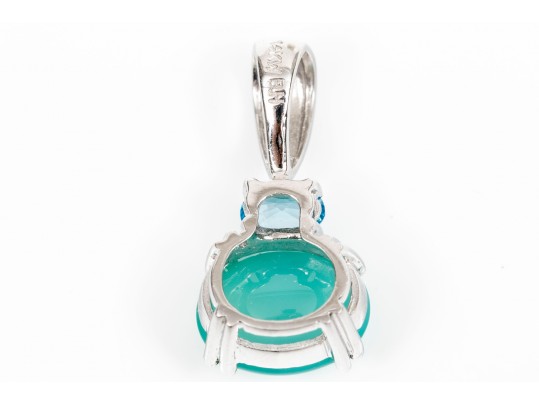 14K White Gold Blue Chalcodney And Topaz Pendant