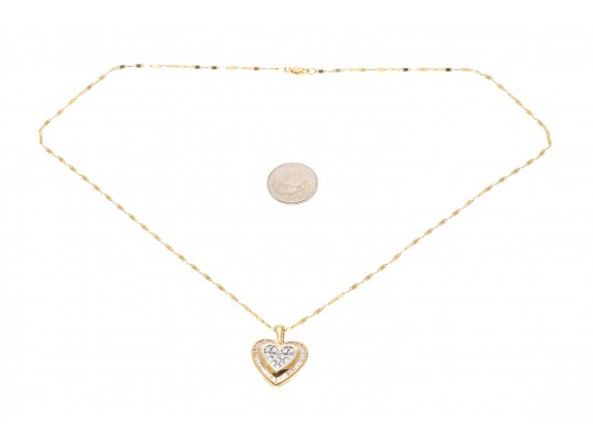 Romantic 14K Diamond Set Heart Pendant Necklace