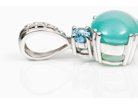 14K White Gold Blue Chalcodney And Topaz Pendant