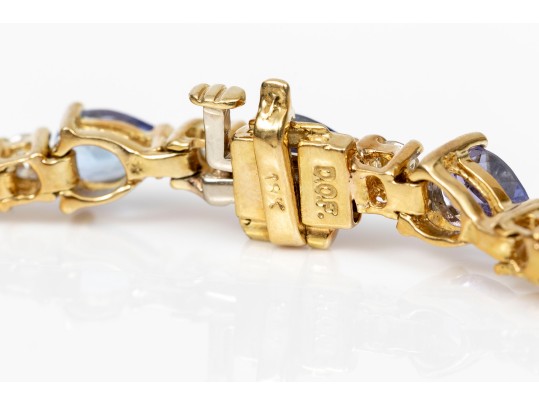 18K Alternating Pear Tanzanite And Round Diamond Line Bracelet