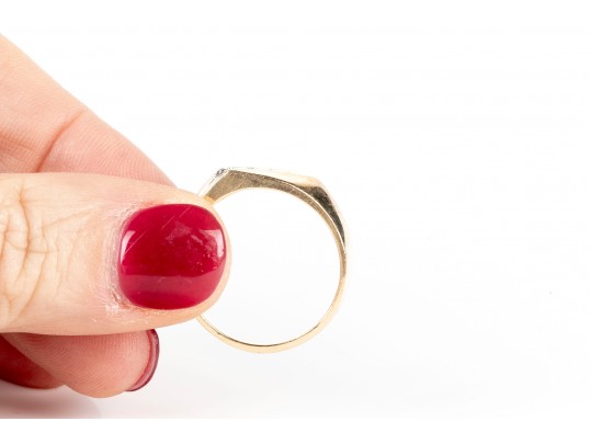 14k Yellow Gold Offset Diagonal Profile Diamond Set Ring, App. 0.03 TCW, Size 9.75