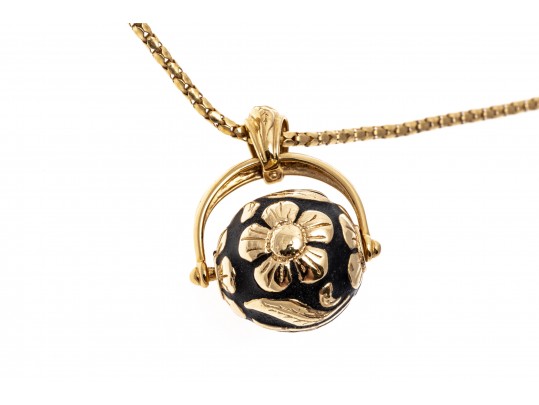 Dynamic 18K And 14K Gold Floral Roller Pendant Necklace