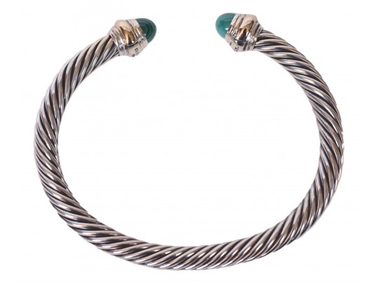 David Yurman Cable Classic Sterling 14K Gold And Malachite Cuff Bracelet