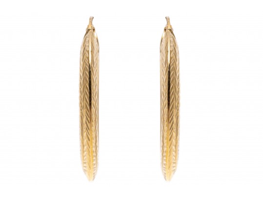 14K Diamond Cut Elongated Hoop Earrings