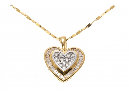 Romantic 14K Diamond Set Heart Pendant Necklace